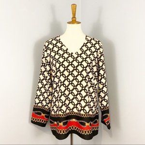 Chico’s Equestrian Rope V Neck Cutout Blouse